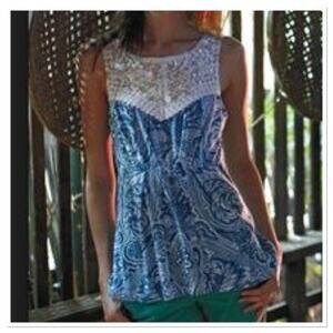 Anthro Deletta Blue Crocheted Floral Tank Top